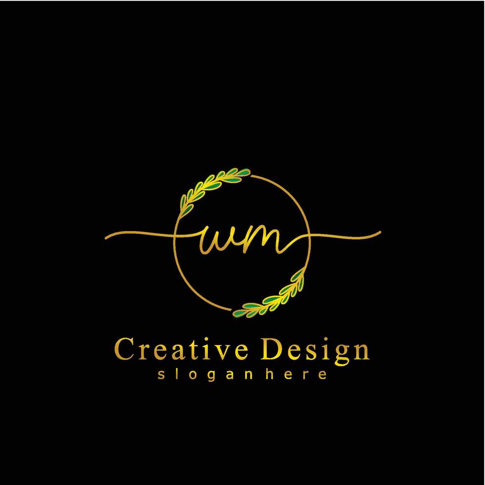 Initial WM beauty monogram and elegant logo design, handwriting logo of initial signature, wedding, fashion, floral and botanical logo concept design. vector
