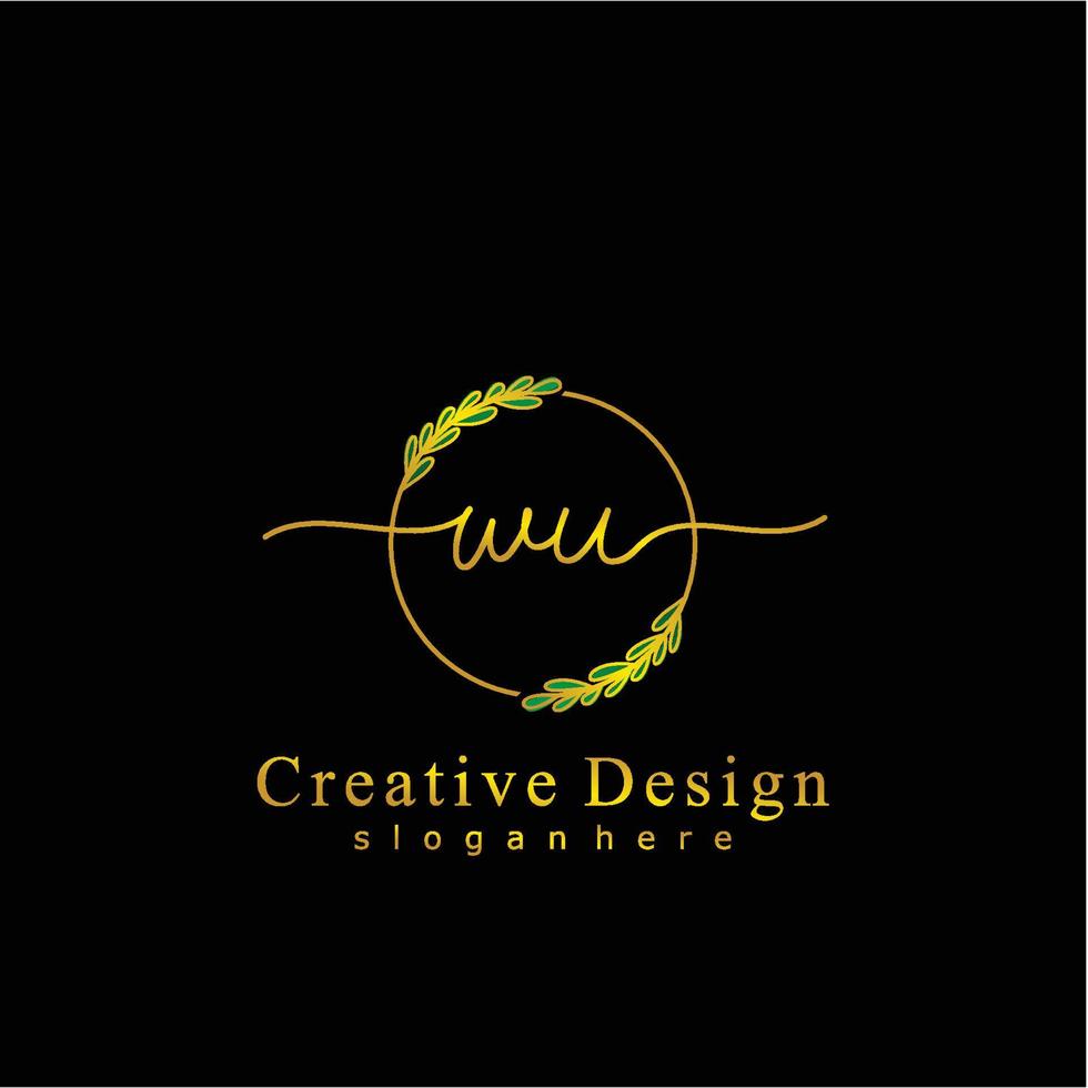 Initial WU beauty monogram and elegant logo design, handwriting logo of initial signature, wedding, fashion, floral and botanical logo concept design. vector
