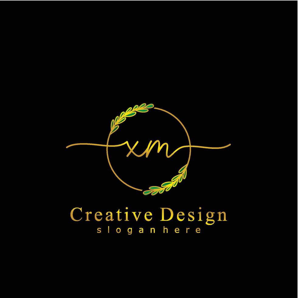 Initial XM beauty monogram and elegant logo design, handwriting logo of initial signature, wedding, fashion, floral and botanical logo concept design. vector