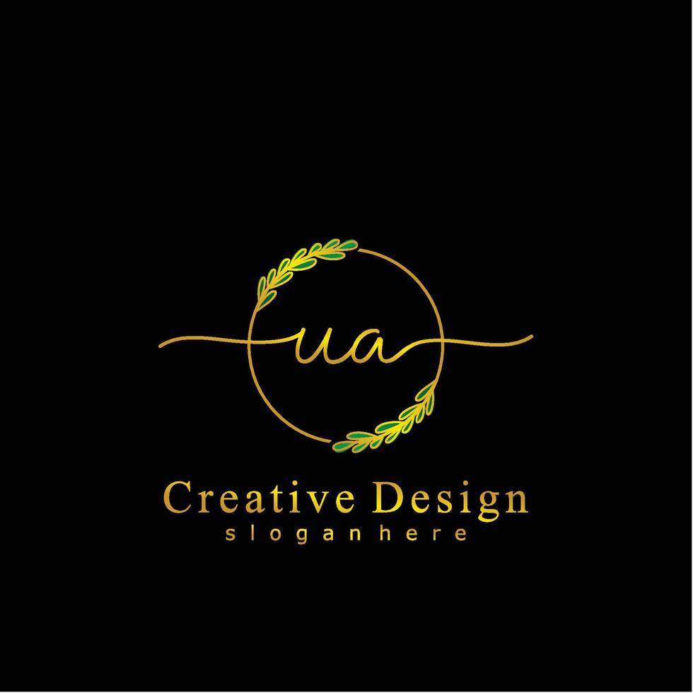Initial UA beauty monogram and elegant logo design, handwriting logo of initial signature, wedding, fashion, floral and botanical logo concept design. vector