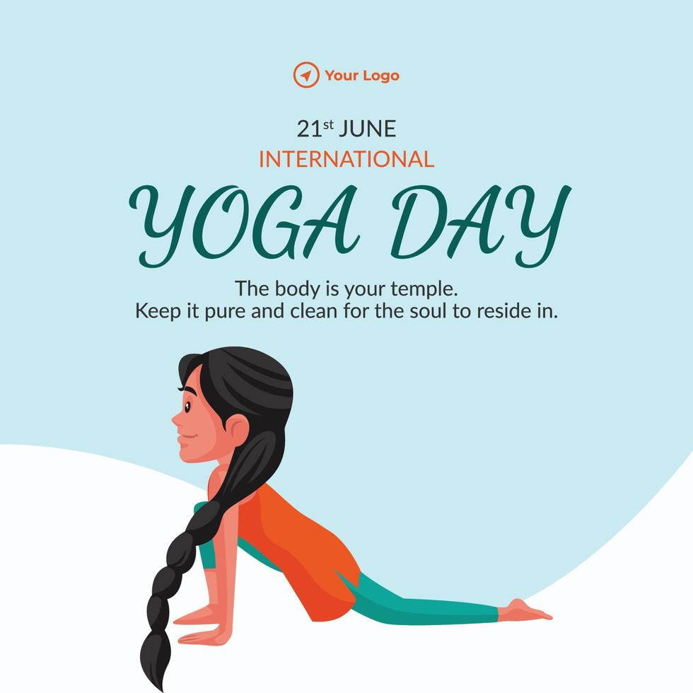 Banner design of international yoga day cartoon style template vector