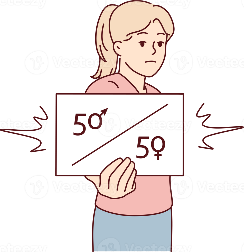 missnöjd flicka visar tecken kallelse för likvärdig siffra av män och kvinnor i företag png