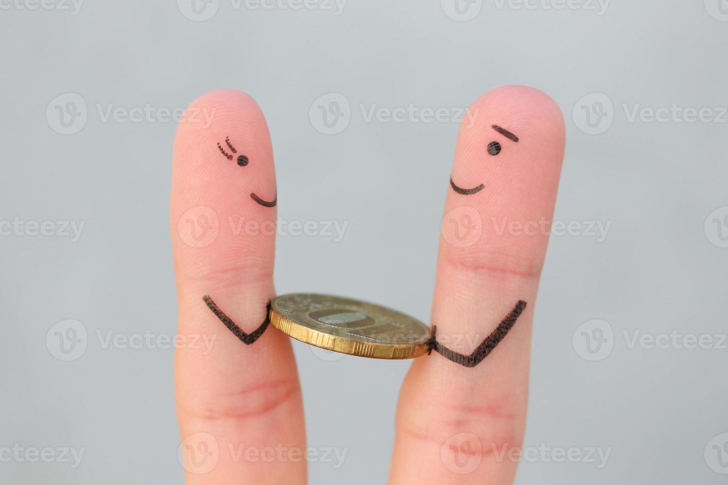 Fingers art of happy people. Concept of man giving a bribe. photo