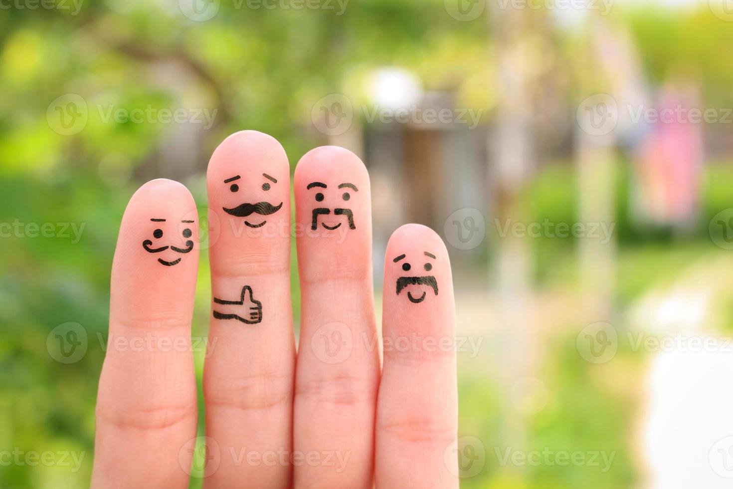 Finger art of happy men with mustache. photo