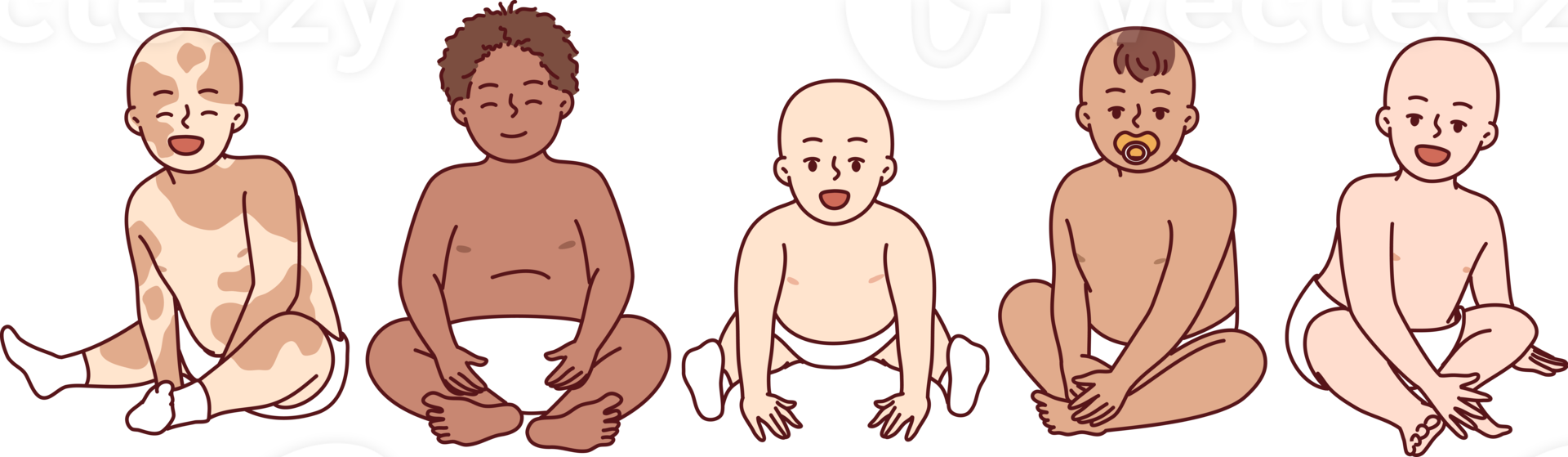 Diverse babies in diapers of different races and nationalities sit side by side png