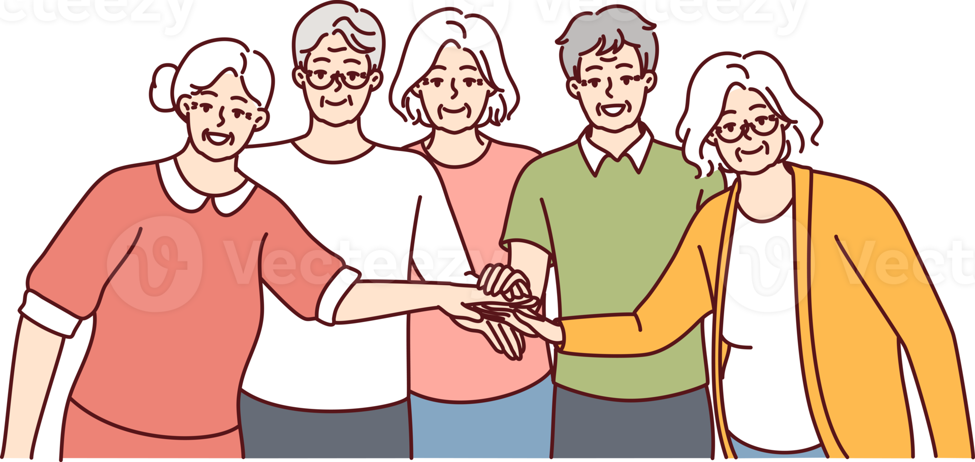 anziano uomini e donne con grigio capelli In piedi con loro mani disteso per centro png
