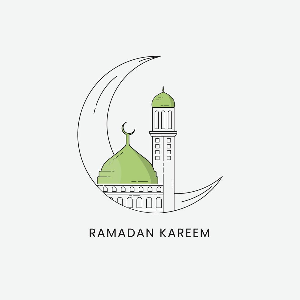 Ramadán kareem saludos diseño con creciente y mezquita vector