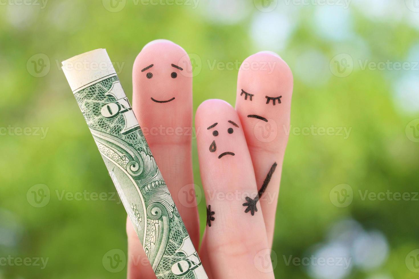 Fingers art of family. Concept of ex-husband doesn't pay alimony. photo