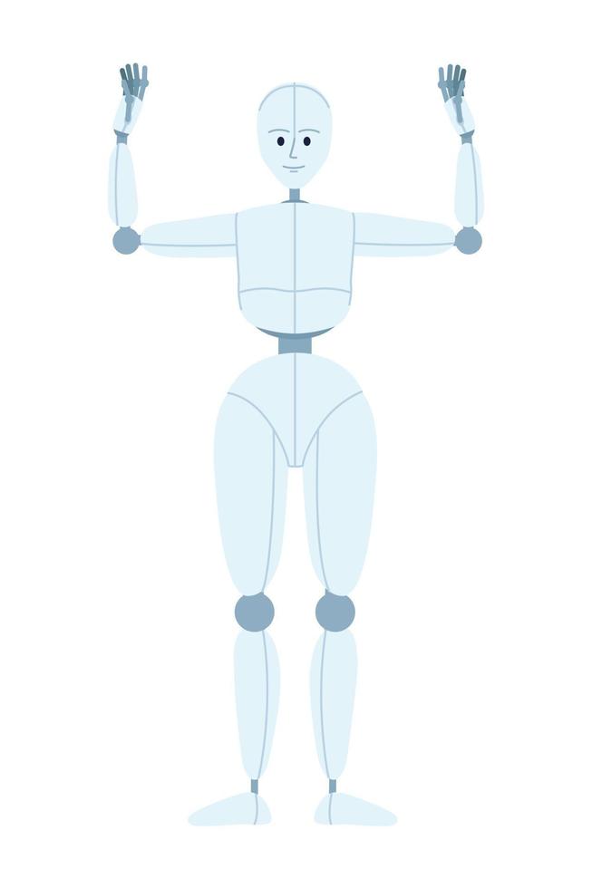 Humanoid robot performance semi flat color vector character. Human-like dance movement. Editable full body figure on white. Simple cartoon style spot illustration for web graphic design and animation