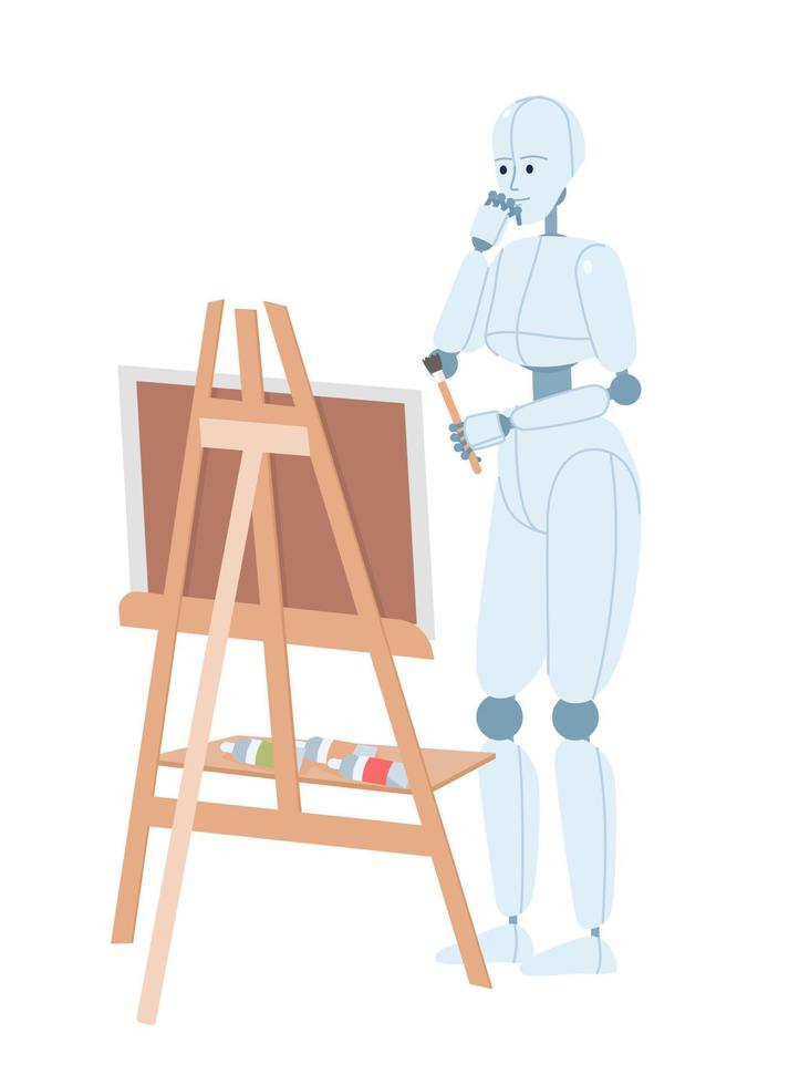 ai artista pintura en caballete semi plano color vector personaje. artificial inteligencia. editable lleno cuerpo figura en blanco. sencillo dibujos animados estilo Mancha ilustración para web gráfico diseño y animación