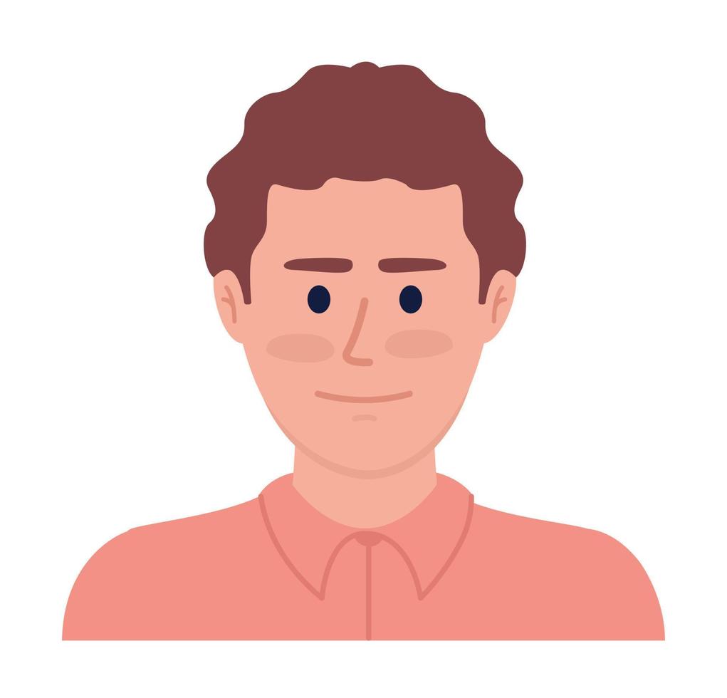 Smiling male face for office worker id semi flat color vector character. Editable figure. Half body person on white. Simple cartoon style spot illustration for web graphic design and animation