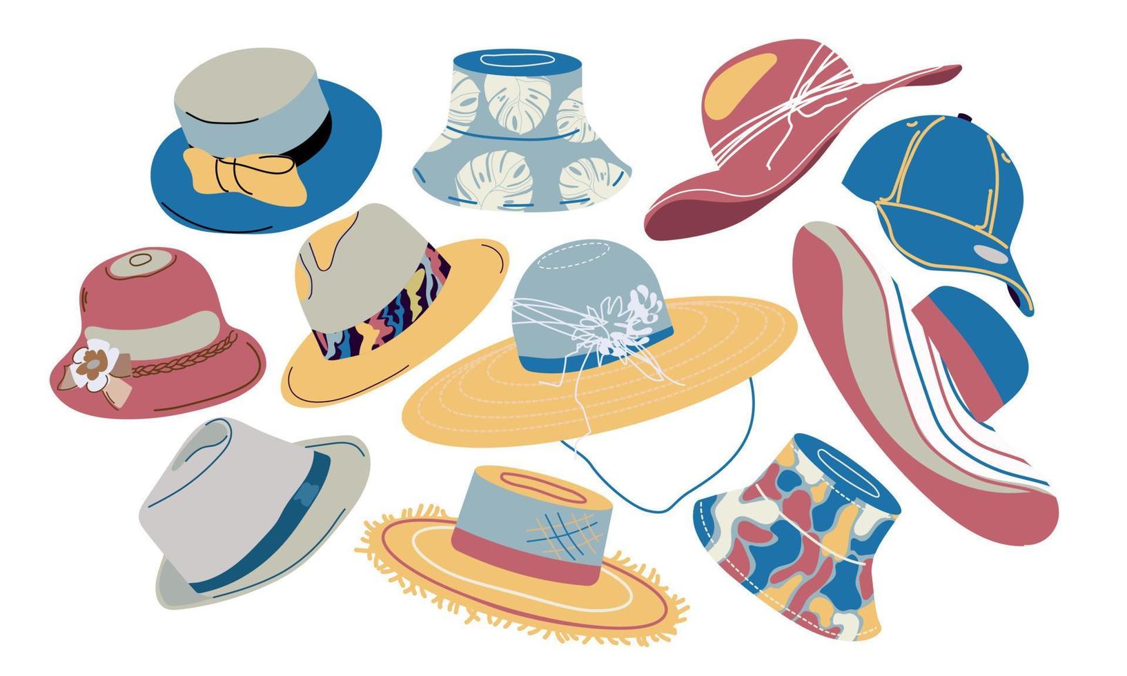 Summer hats men's and women's vector set