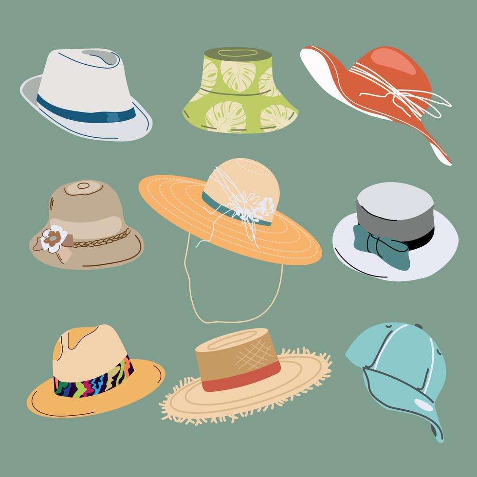 verano sombreros de los hombres y De las mujeres vector conjunto