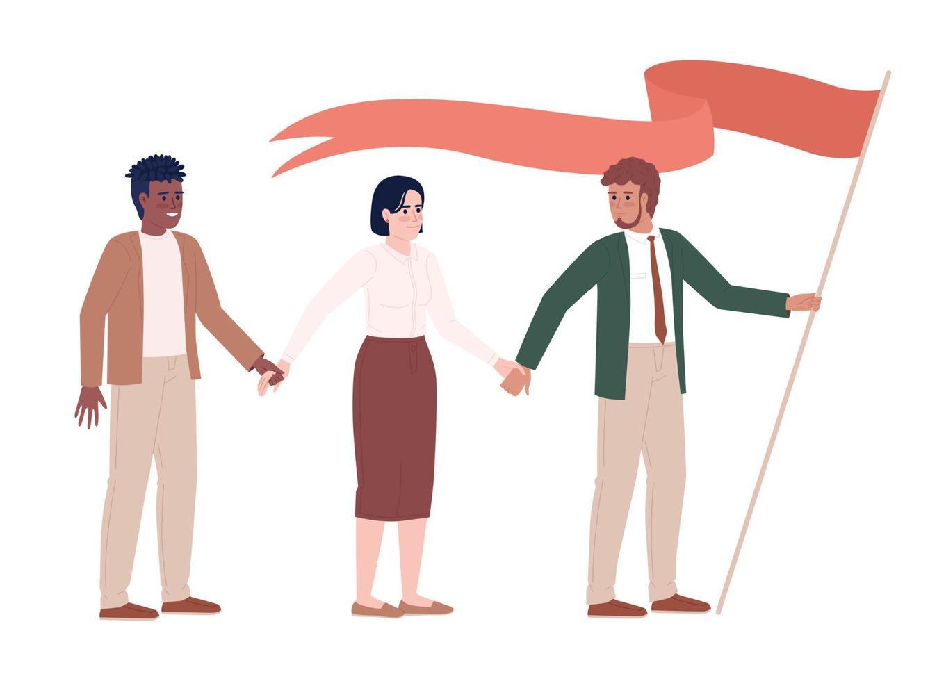 Team leader with teammates semi flat color vector characters. Leadership. Editable figures. Full body people on white. Simple cartoon style spot illustration for web graphic design and animation