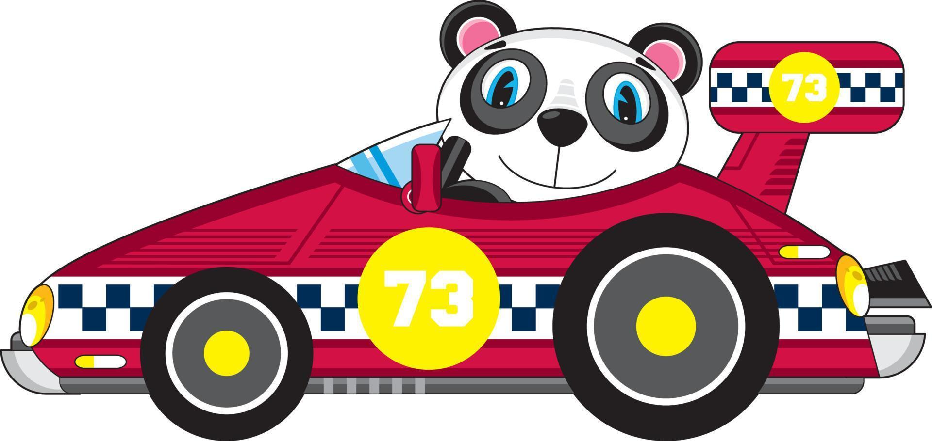 dibujos animados panda oso carreras conductor en Deportes coche vector