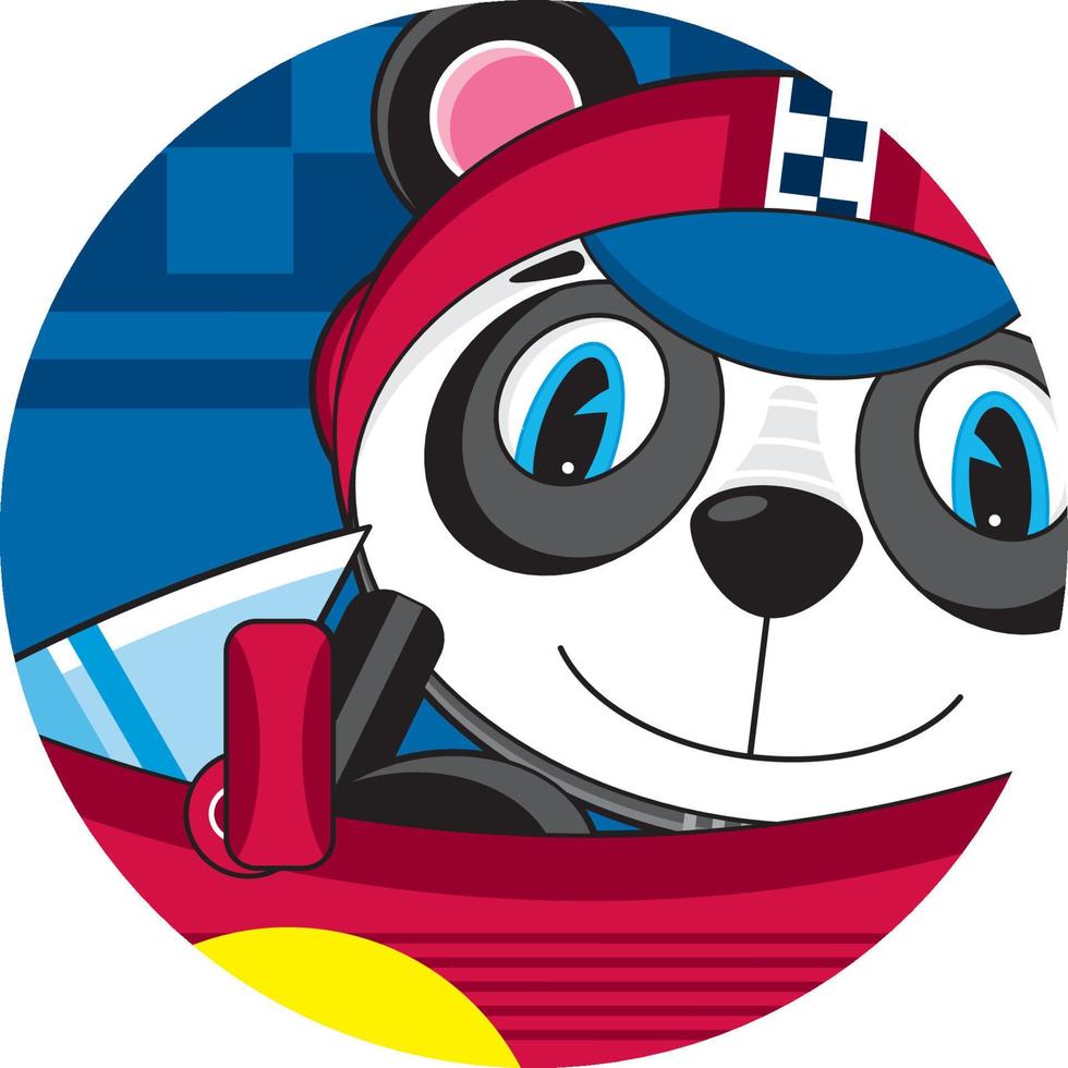 dibujos animados panda oso carreras conductor en Deportes coche vector