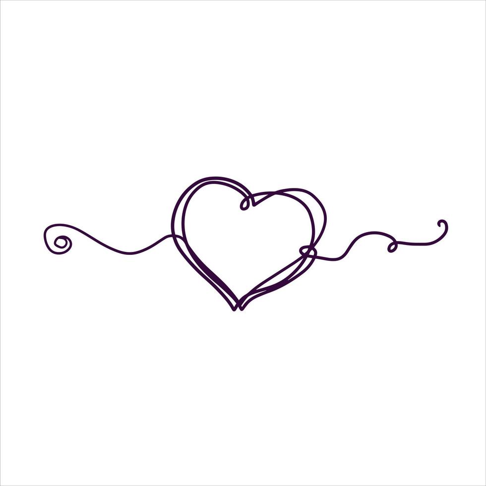 One line heart drawing. Romantic symbol of Valentine Day. Linear decoration isolated on white. vector