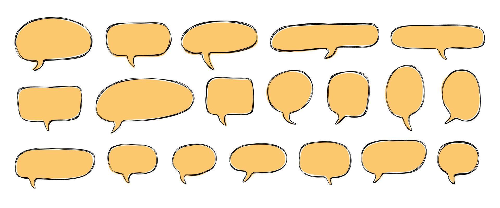 Set of Hand-drawn speech bubble text, chatting box, message box outline cartoon vector illustration design.