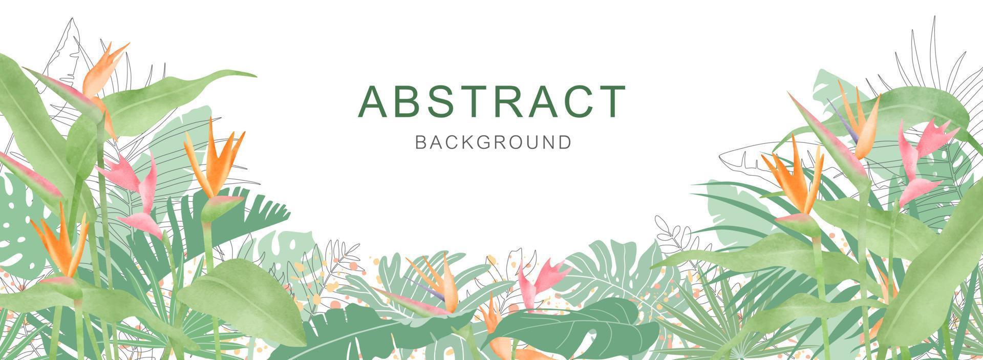 resumen follaje y botánico antecedentes. verde tropical bosque fondo de pantalla de pájaro de paraíso, monstera hojas, palma hoja, ramas en mano dibujado modelo. vector ilustración.