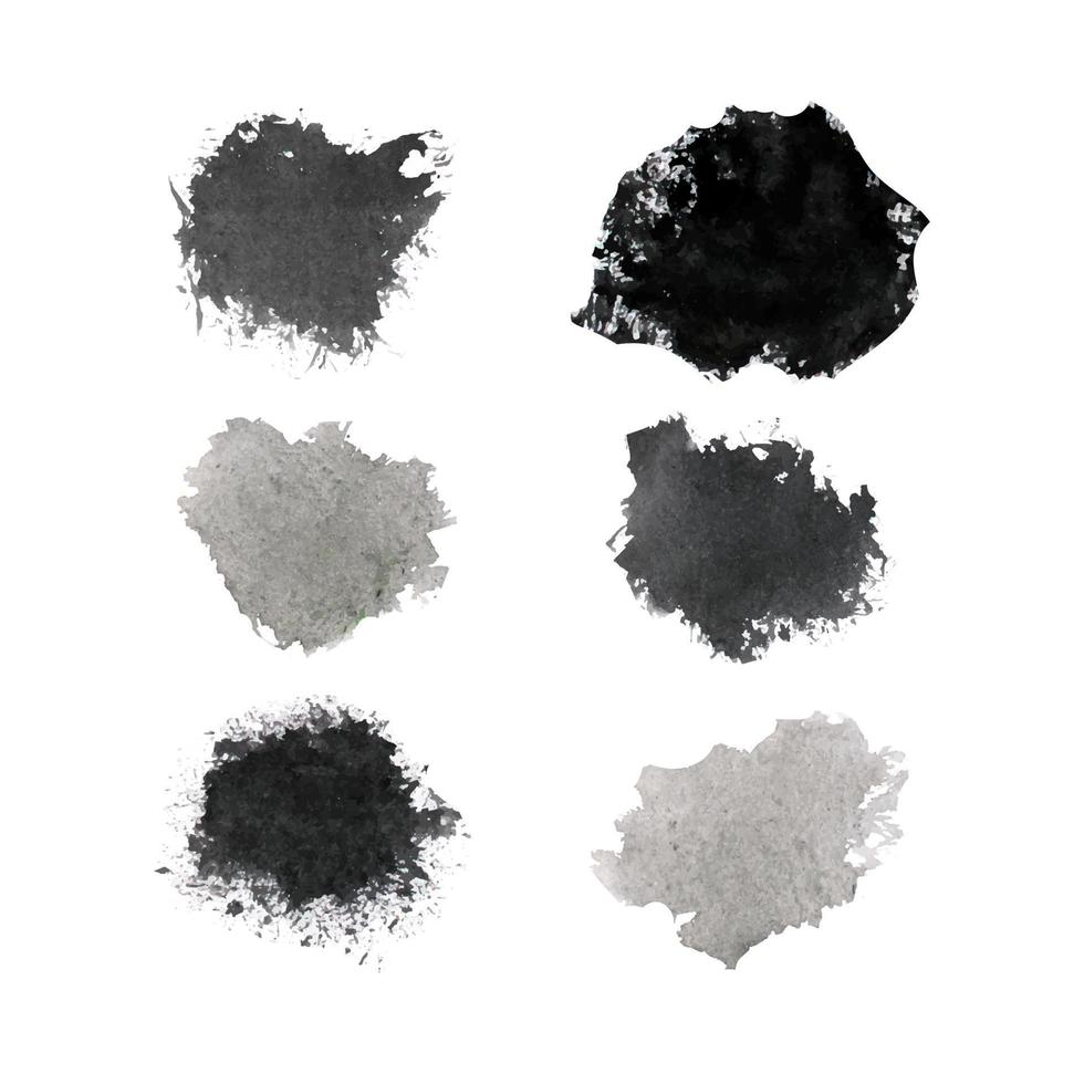 A set of black and grey paint stains with a black spot. Watercolor hand drawing brush set vector