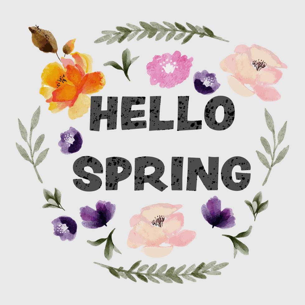 Hola primavera floral acuarela marco vector