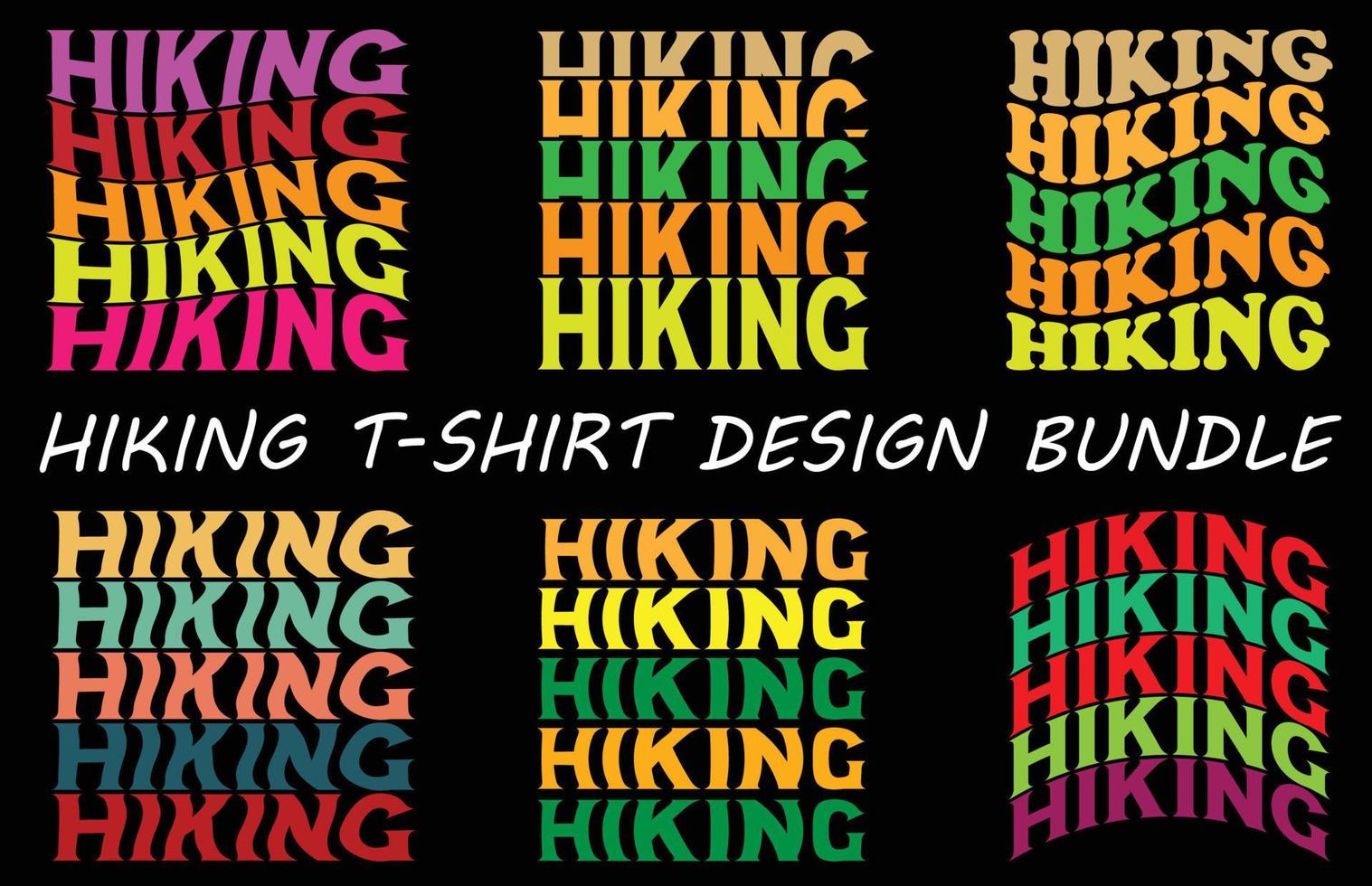 Hiking t shirt design bundle wave font and warp designs vector