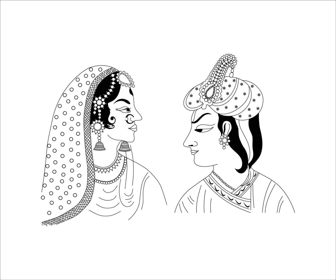 Indian wedding groom and bride clipart drawing 21483606 Vector Art ...