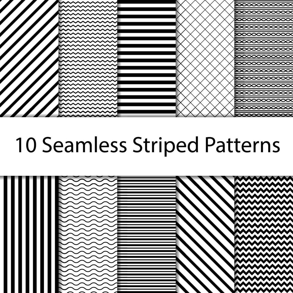 10 Seamless Black Striped Patterns Set vector