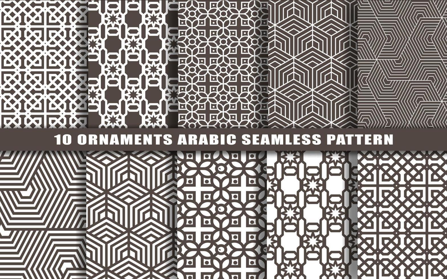 10 Arábica sin costura patrones. conjunto de islámico antecedentes adornos vector ilustración.