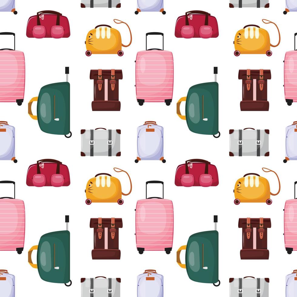 Seamless pattern with bags, backpacks and suitcases for travel. Travel accessories. vector