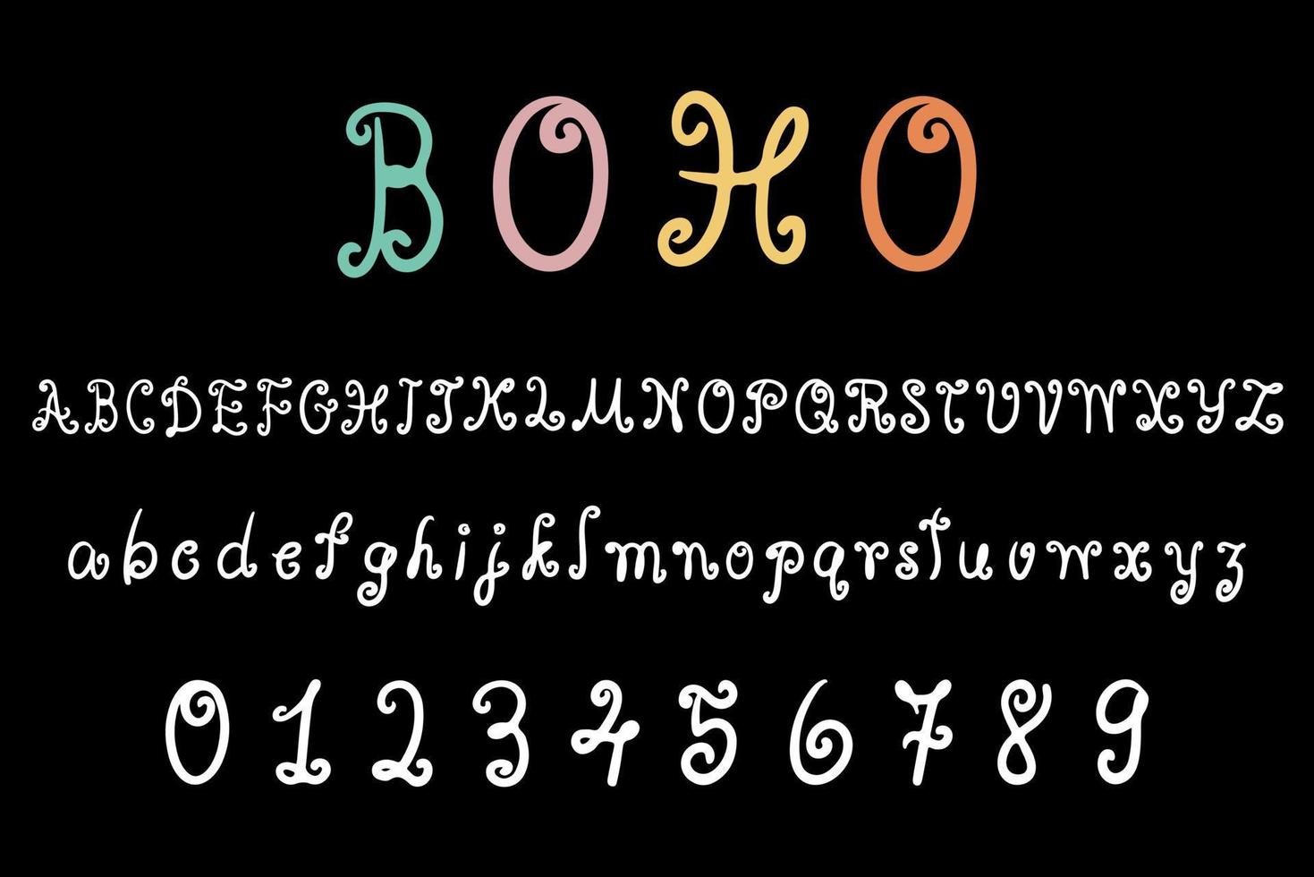 Alphabet letters and numbers, boho font set, A-Z vector and illustration.