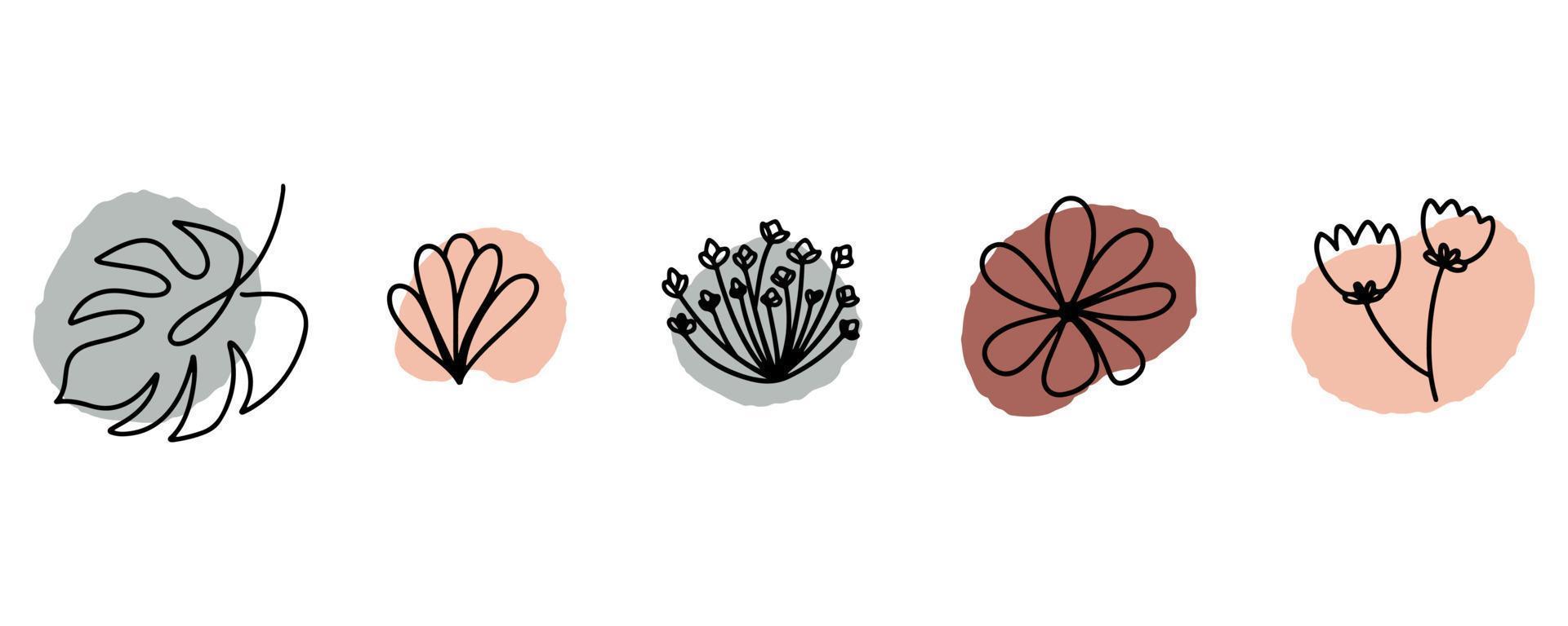 Flower doodle line art with abstract shapes and floral elements.Vector and illustration vector