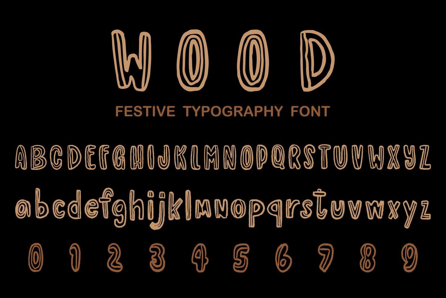 Wood festive typography font, Alphabet letters and numbers vector and illustration