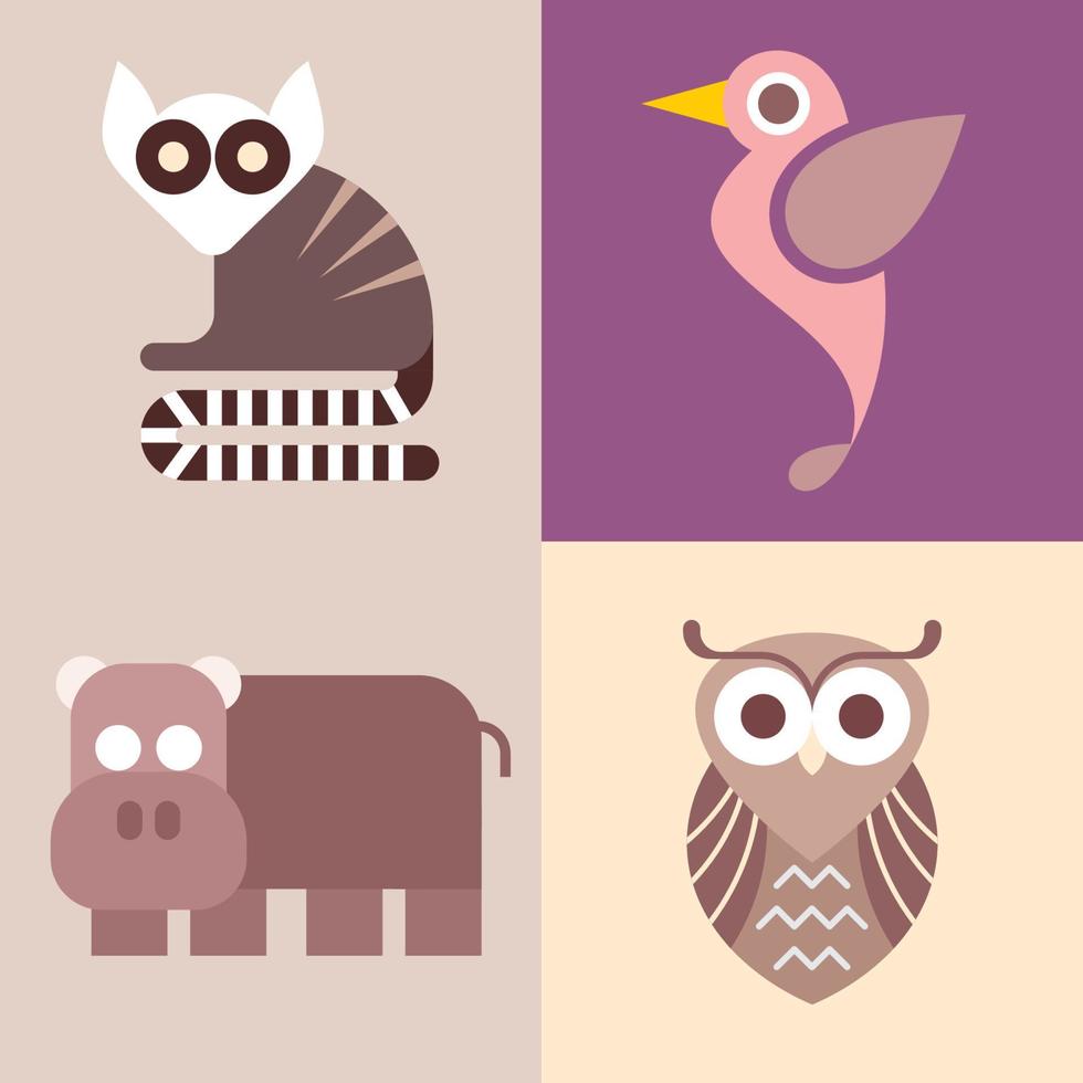 animals fish and birds bundle of vector icons