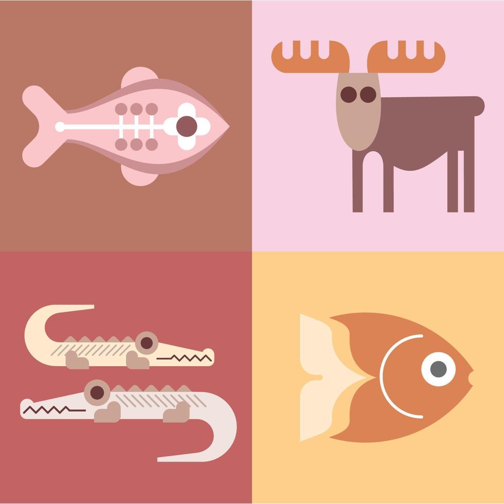 animals fish and birds bundle of vector icons