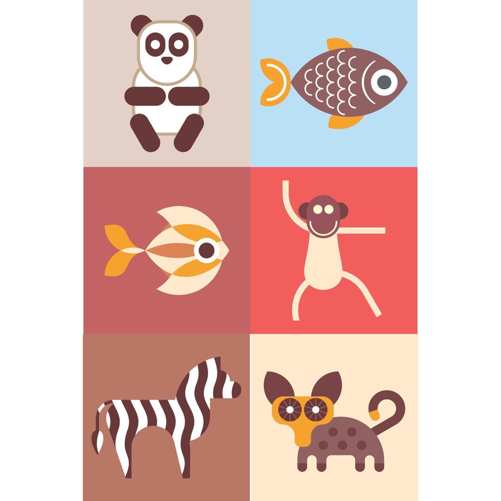 animals fish and birds bundle of vector icons