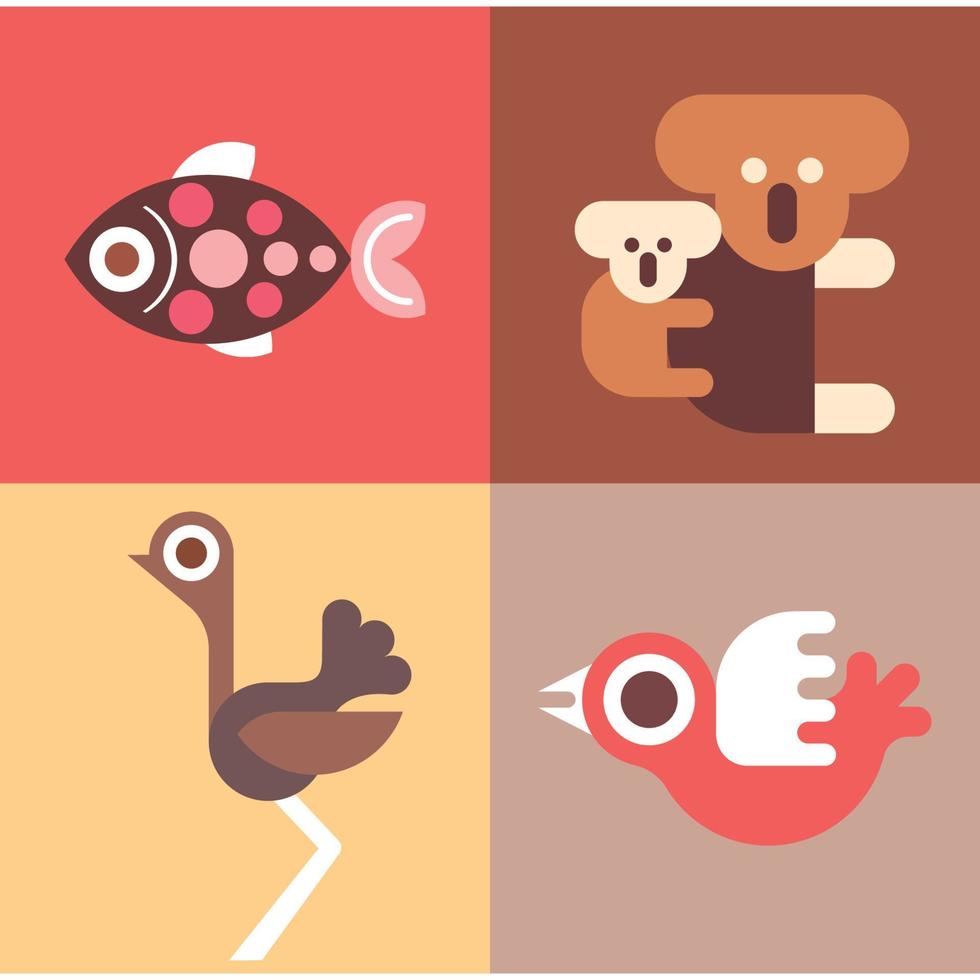 animals fish and birds bundle of vector icons