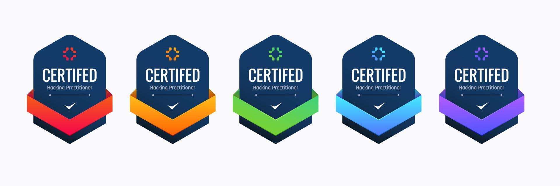 certificado Insignia diseño para hackear facultativo. profesional computadora seguridad certificaciones establecido en criterios. vector