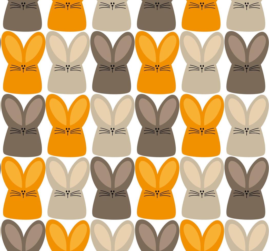 Children's background with colorful hares. Yellow, gray and brown rabbit. Easter pattern. Horizontal and vertical rabbit vector
