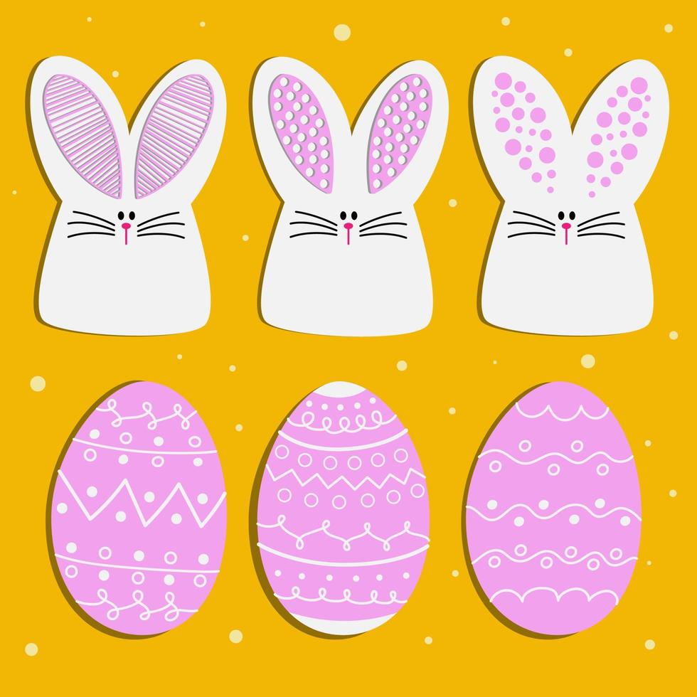 Cute easter bunnies with ears, patterned easter eggs. Easter picture. vector