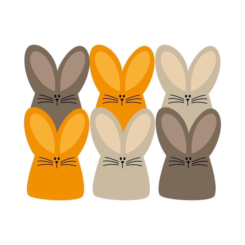 Yellow, gray and brown rabbit. Easter Bunny. Isolated on white background. vector