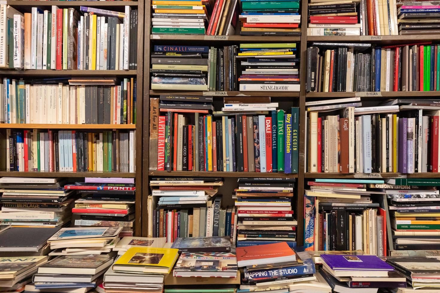 Book wall - Books stacked like a wall photo