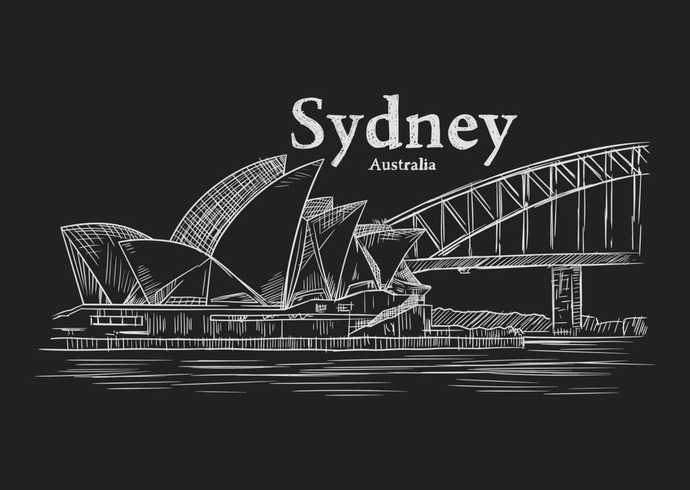 Hand drawn black and white illustration of Sydney vector