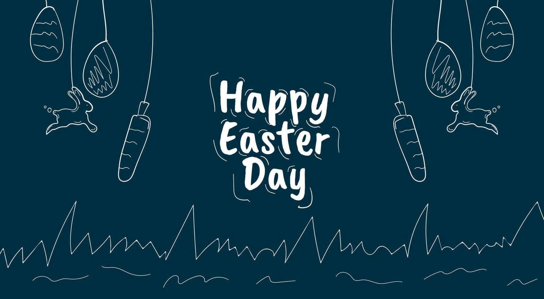Happy Easter day banner and greeting design in white hand drawn style vector