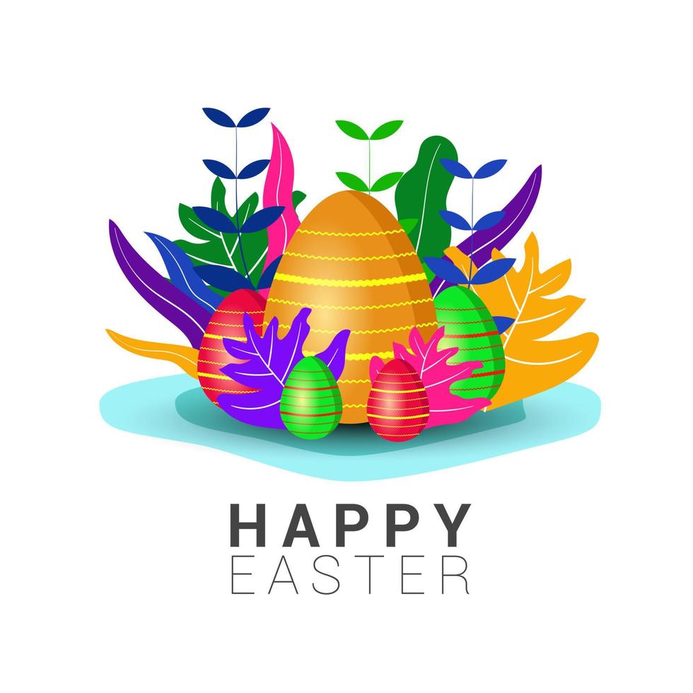 contento Pascua de Resurrección, saludo tarjeta diseño Pascua de Resurrección póster y bandera modelo con vistoso hojas, y huevo vector
