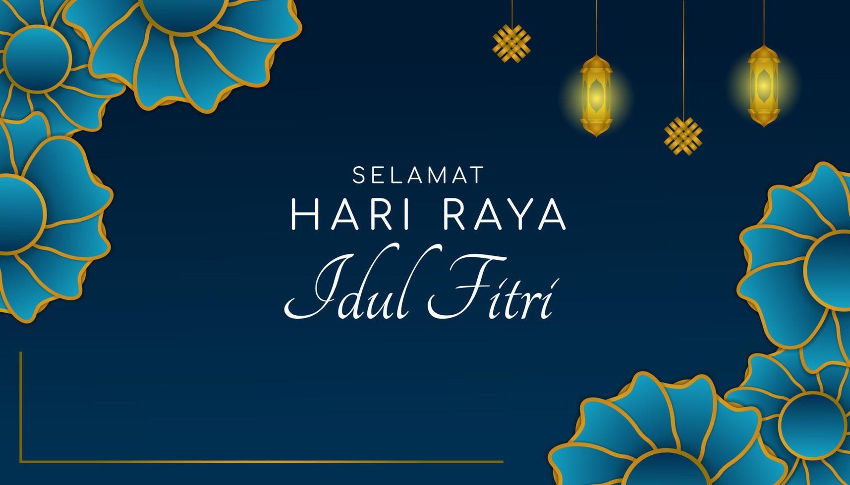 Happy Eid Al-Fitr. Happy Eid al-Fitr greeting design decorated with flower and lantern frames vector