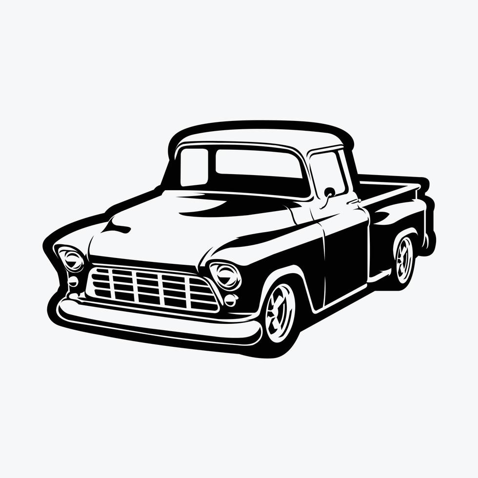 Classic Pickup Truck Silhouette Vector Art Isolated. Farm Truck Monochrome Side View Vector