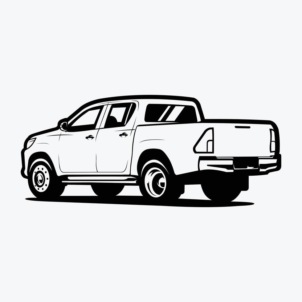 Double Cabin Pickup Truck Sketch Silhouette Monochrome Vector Rear View Isolated in White Background