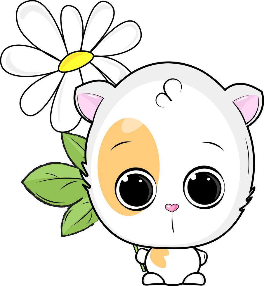 cute cat stands with a flower vector