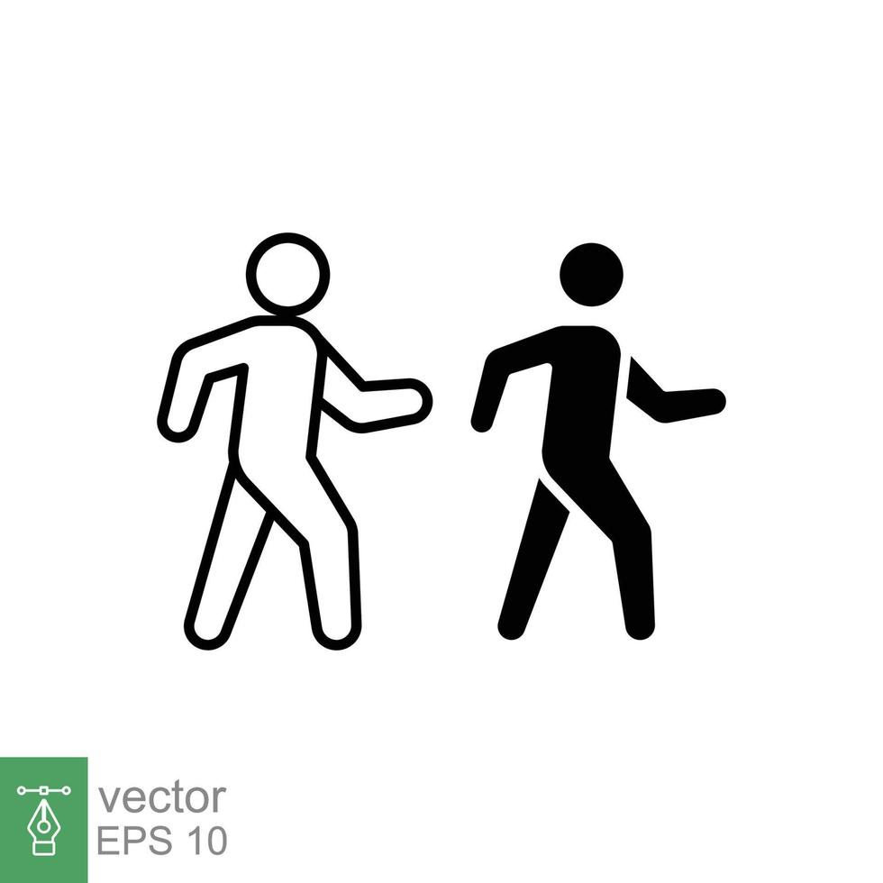 caminar línea e icono de glifo. esquema simple y estilo sólido. peatón, hombre, pictograma, humano, lado, símbolo de concepto de pasarela. ilustración vectorial aislado sobre fondo blanco. eps 10. vector